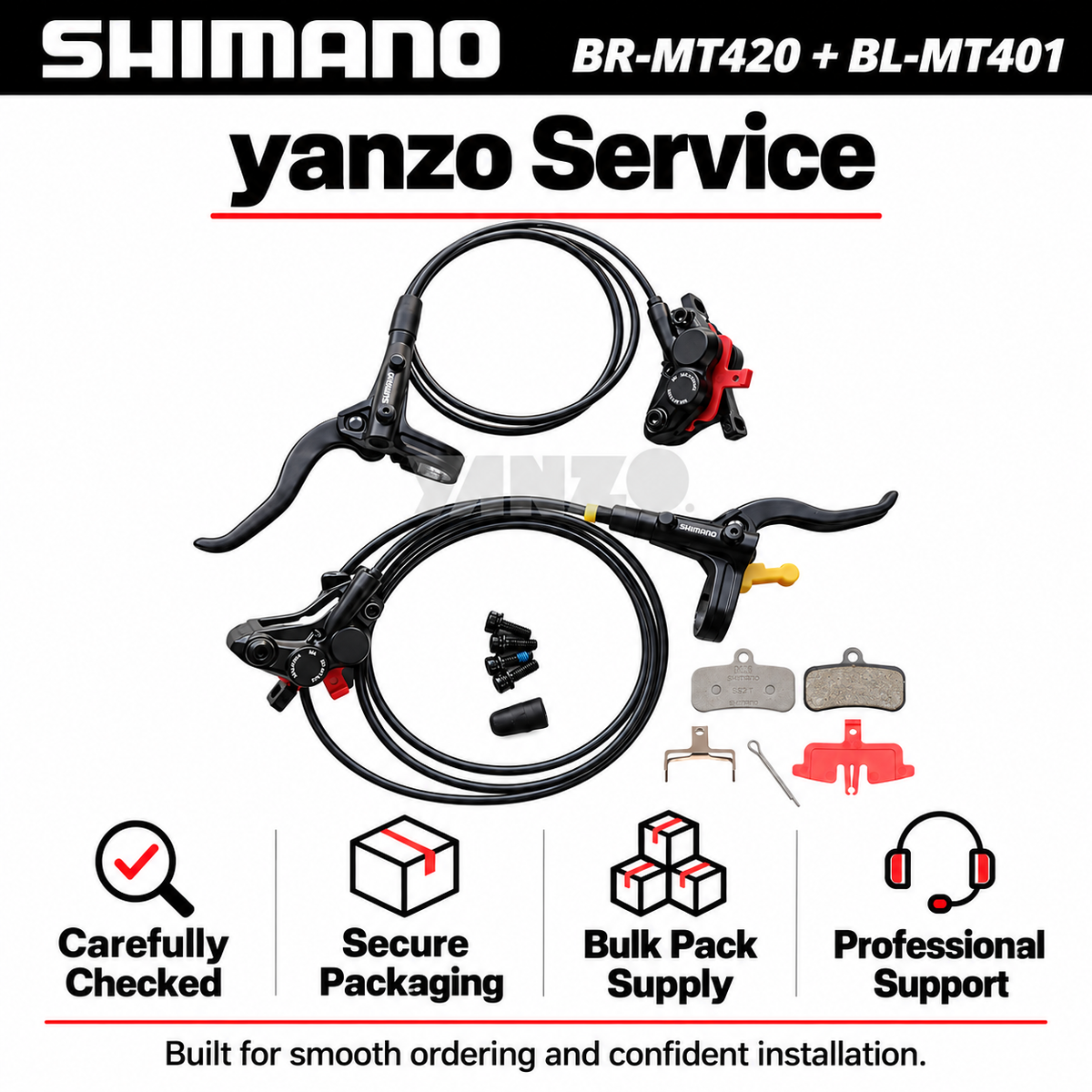 Shimano BL-MT401/BR-MT420 4-Piston Hydraulic Disc Brake Set Left/Right/Set-Bulk