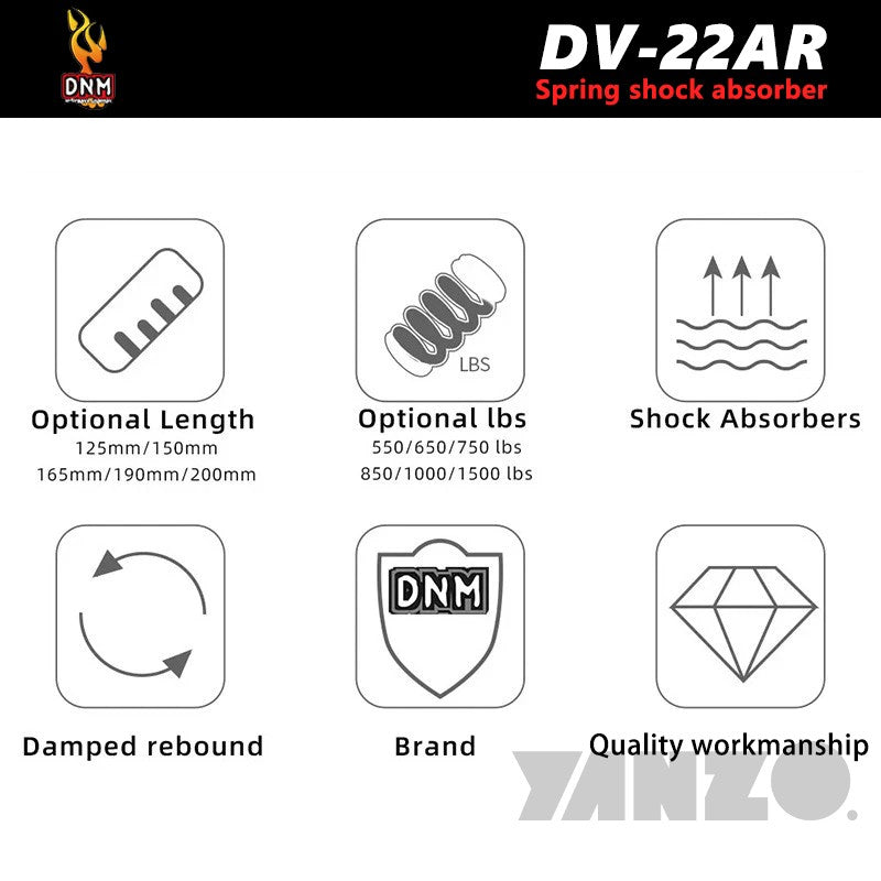 DNM DV22AR 165/190mm 650/750LBS Coil Spring Rear Shock Suspension Absorber MTB-OE,No Retail Box