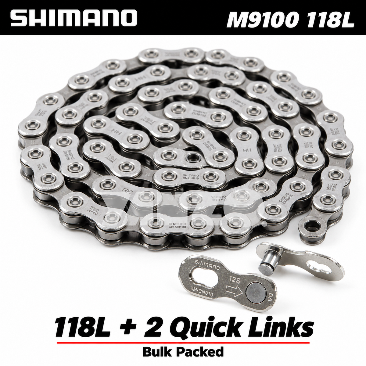 Shimano CN-M9100 Chain 12 Speed 118L MTB XTR M9100 w/ 2 Quick Links-Bulk