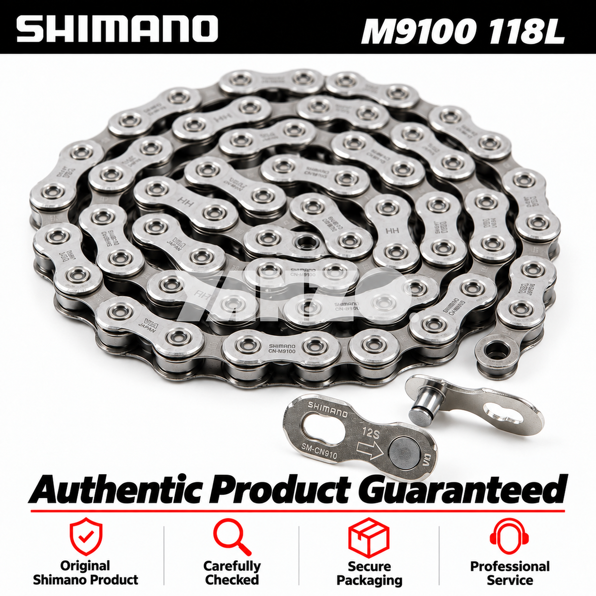 Shimano CN-M9100 Chain 12 Speed 118L MTB XTR M9100 w/ 2 Quick Links-Bulk