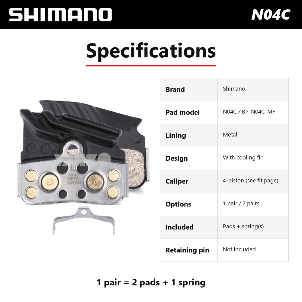1/2Pair Shimano N04C 4-Piston Metal Disc Brake Pads-Bulk