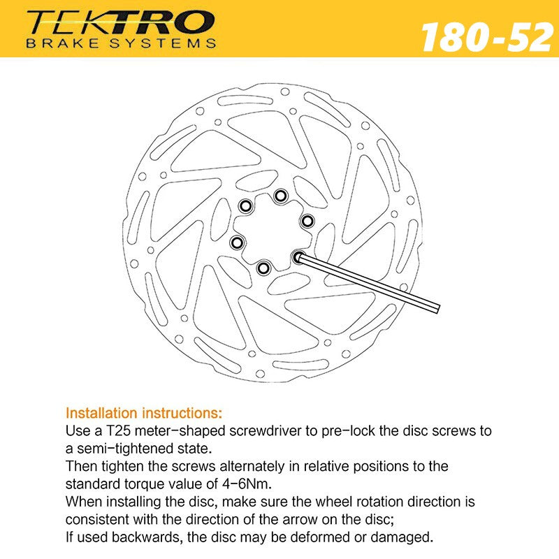 TEKTRO Bike Disc Brake Rotor TR180-52 6 Bolts 1.8mm Thickness 180-24 Upgraded
