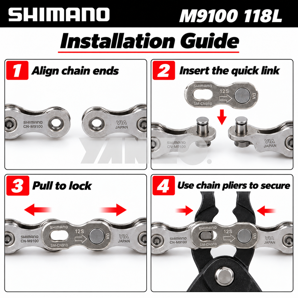 Shimano CN-M9100 Chain 12 Speed 118L MTB XTR M9100 w/ 2 Quick Links-Bulk