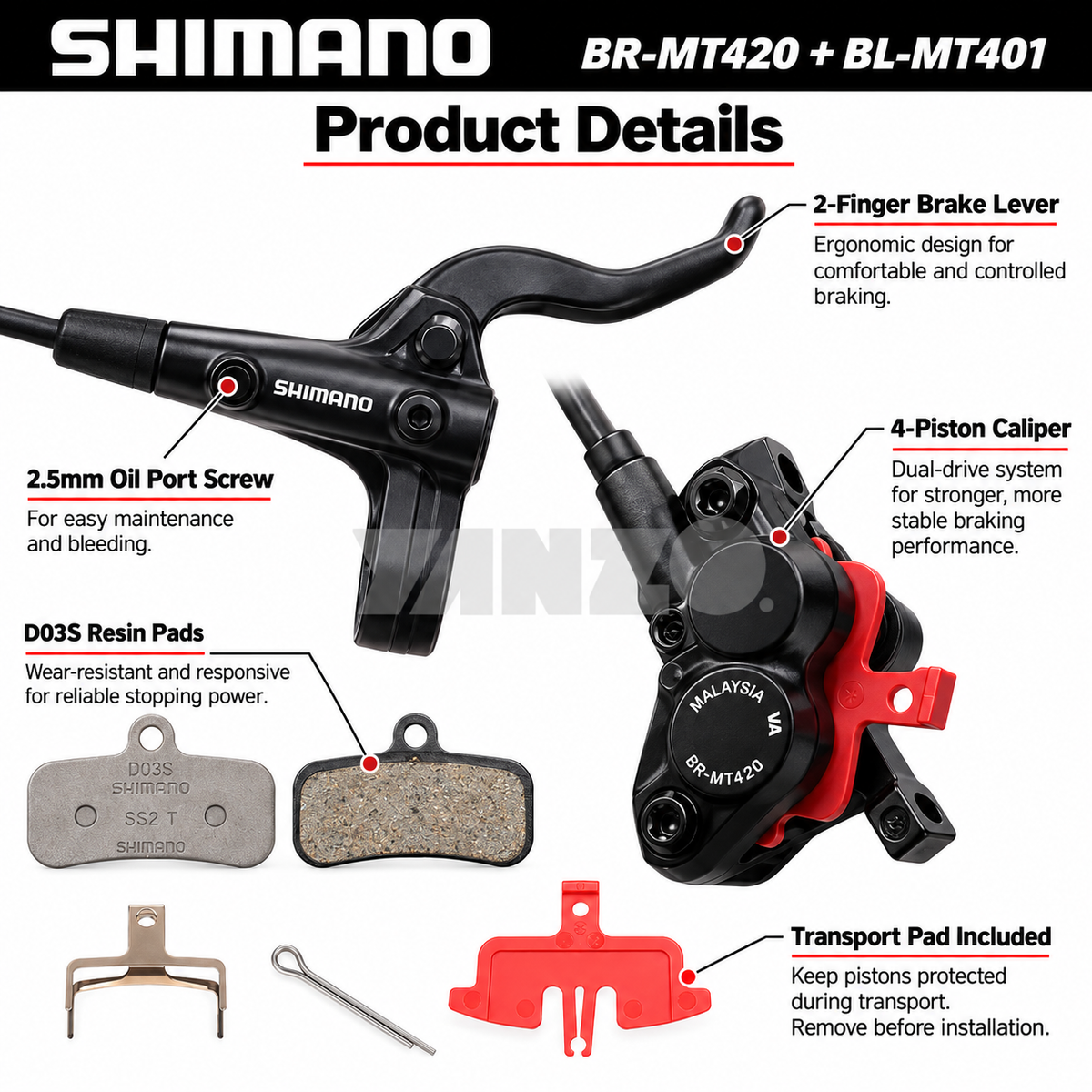 Shimano BL-MT401/BR-MT420 4-Piston Hydraulic Disc Brake Set Left/Right/Set-Bulk