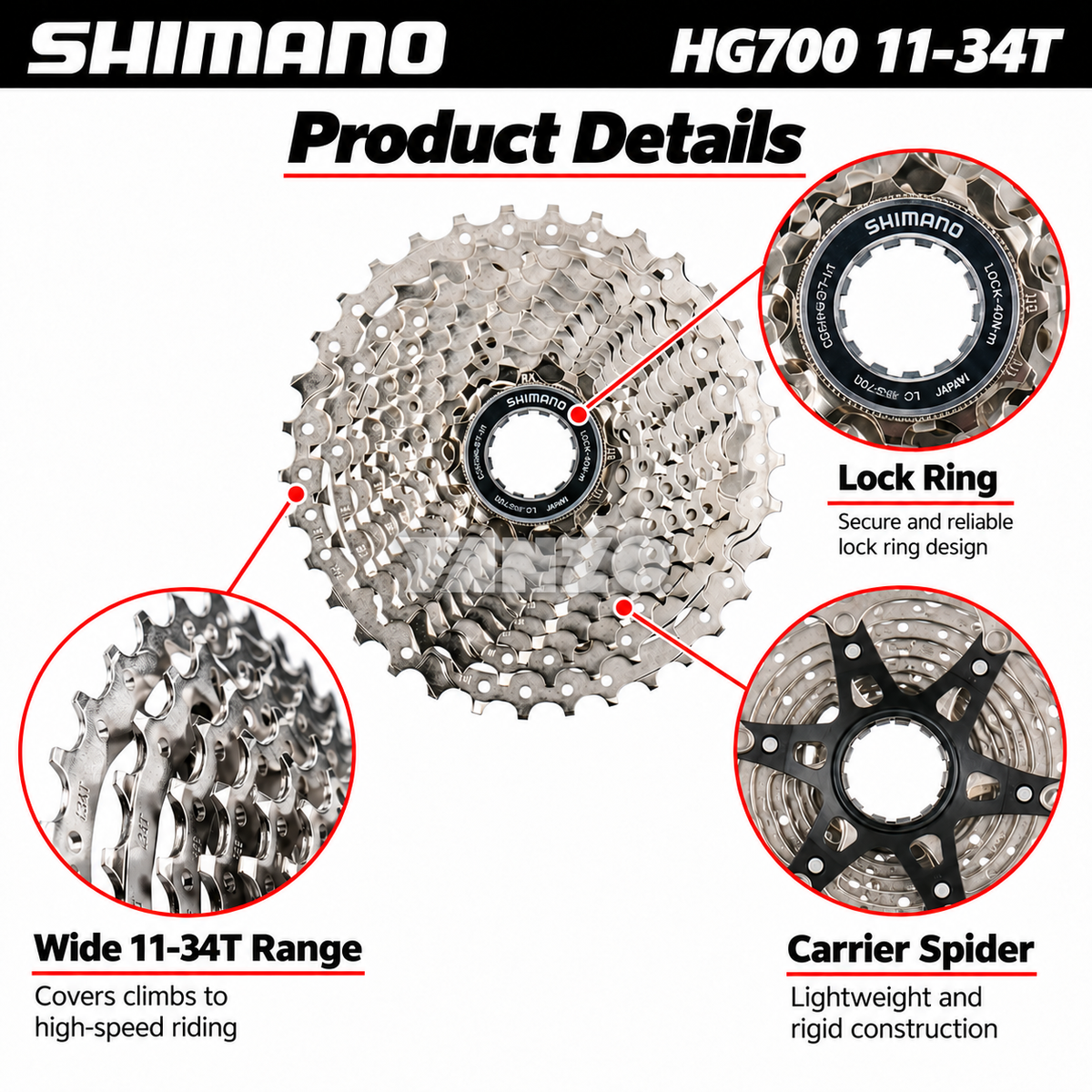 Shimano CS-HG700-11 11-Speed Cassette 11-34T Wide Range