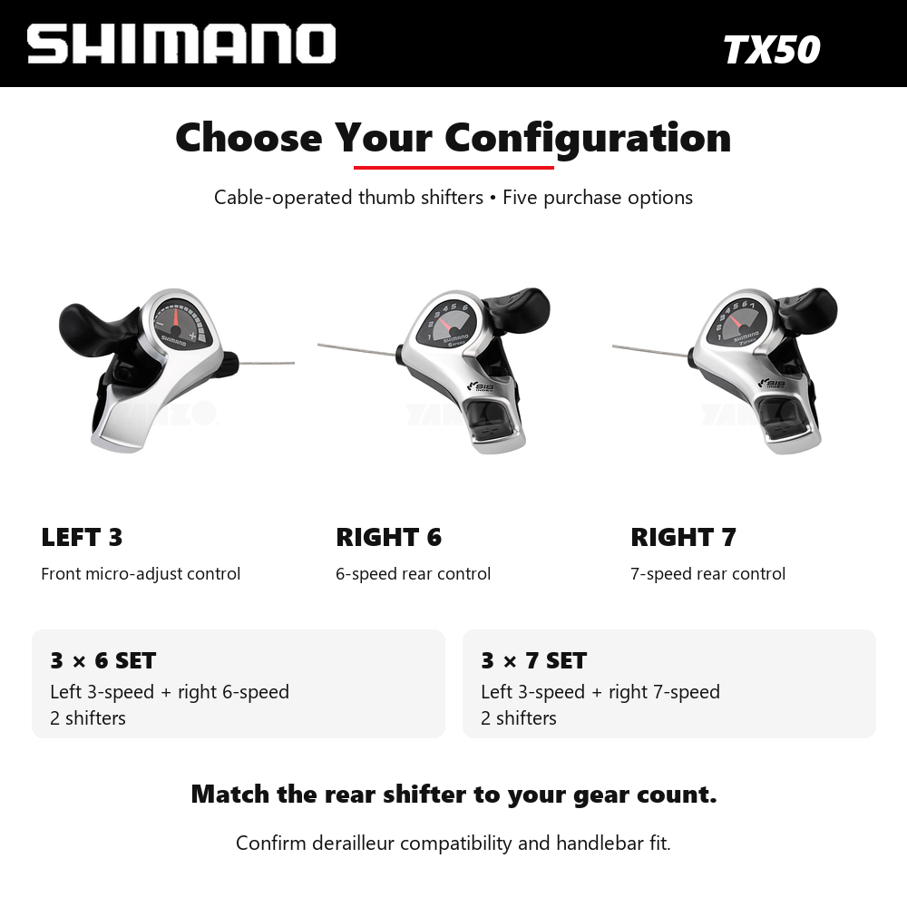 Shimano Tourney SL-TX50 Thumb Shifter Set 3/6/7 Speed with Cable