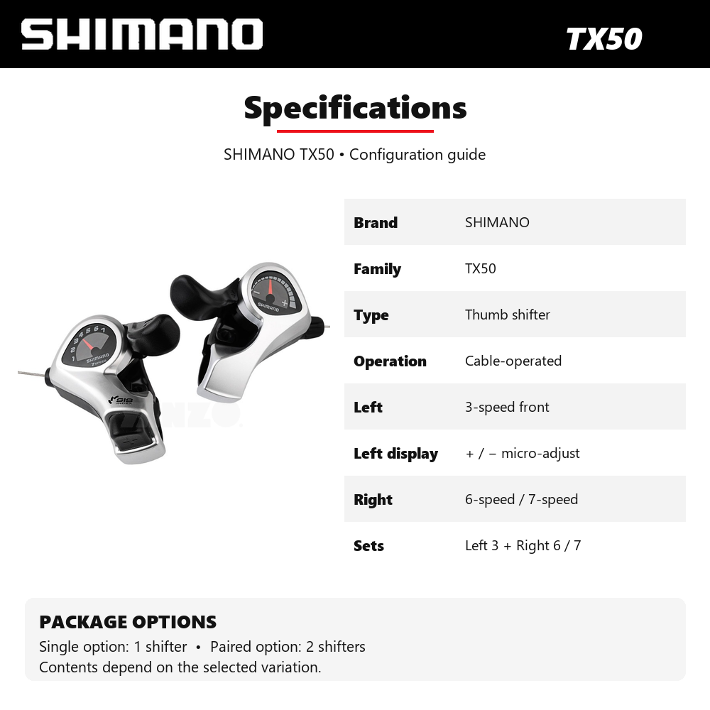 Shimano Tourney SL-TX50 Thumb Shifter Set 3/6/7 Speed with Cable