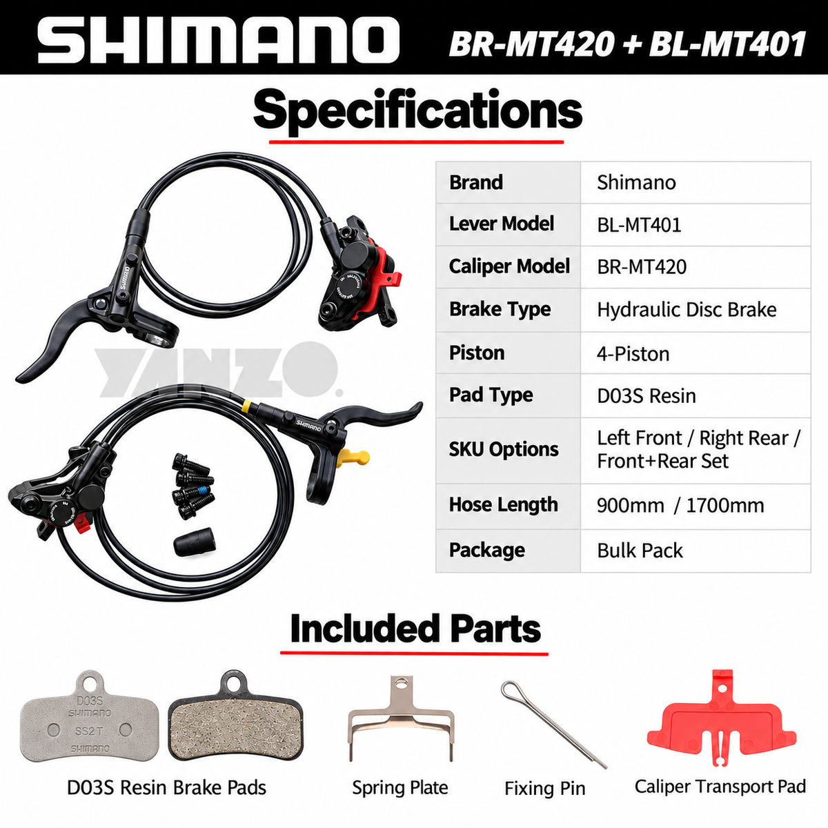 Shimano BL-MT401/BR-MT420 4-Piston Hydraulic Disc Brake Set Left/Right/Set-Bulk