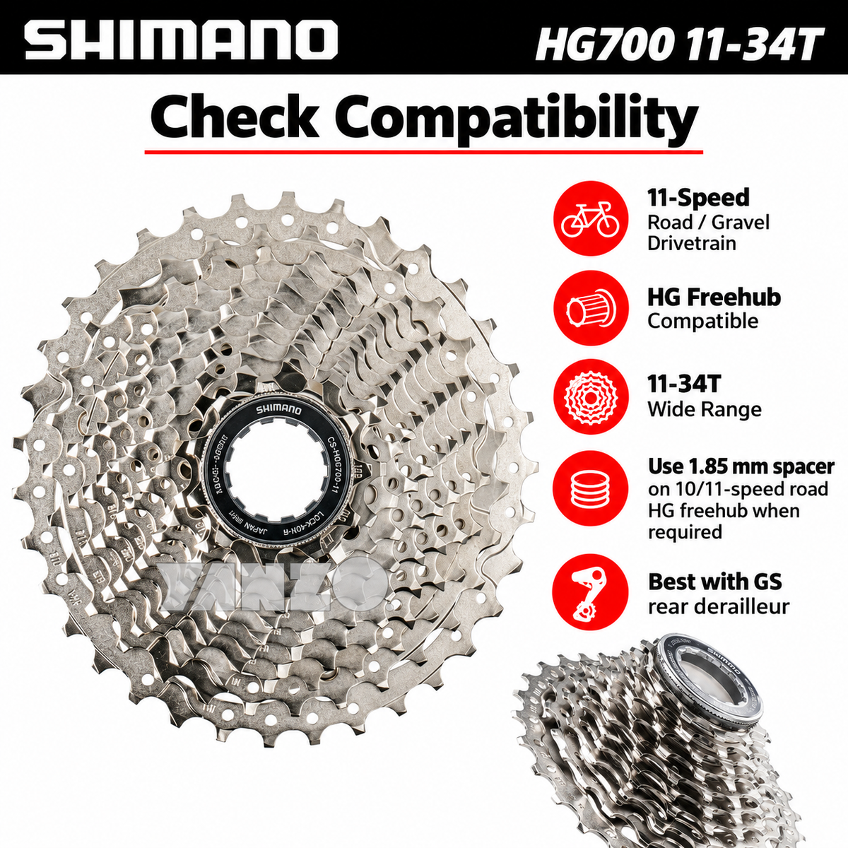 Shimano CS-HG700-11 11-Speed Cassette 11-34T Wide Range
